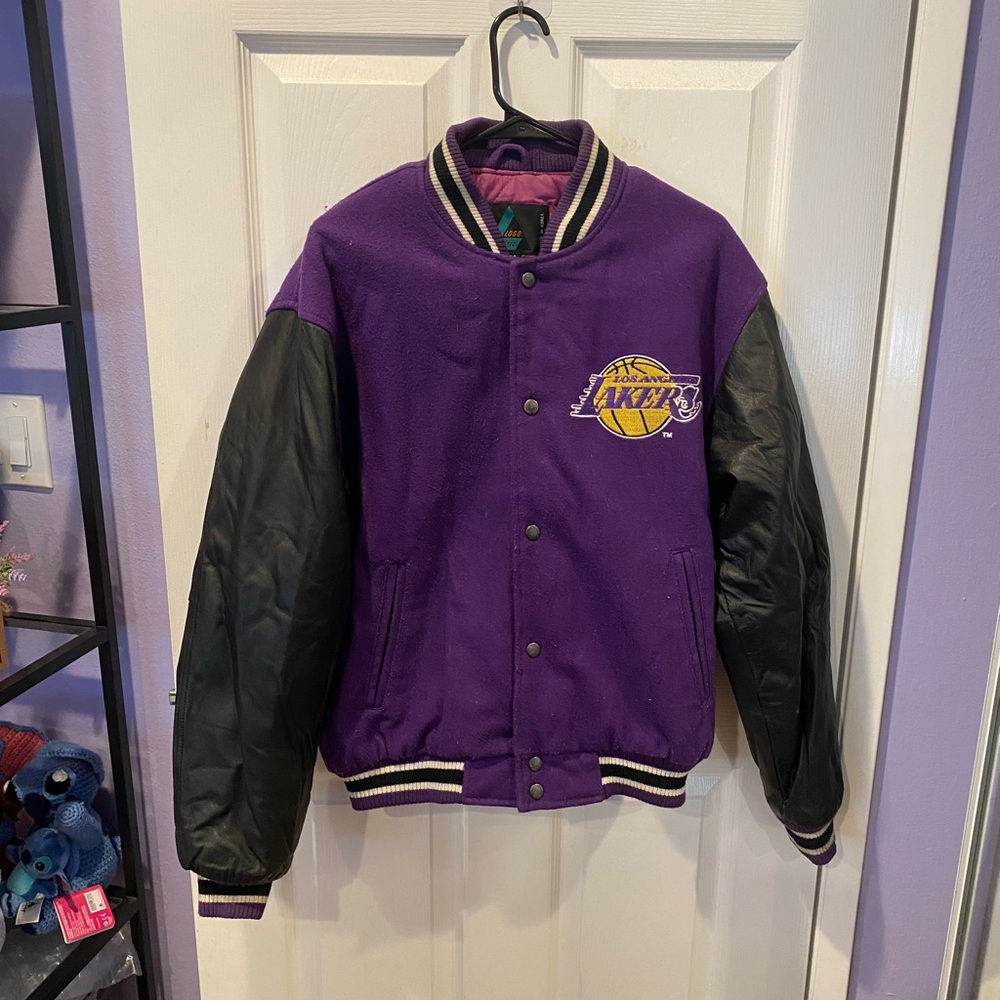 Lakers Logo Athletic Leather Varsity Jacket